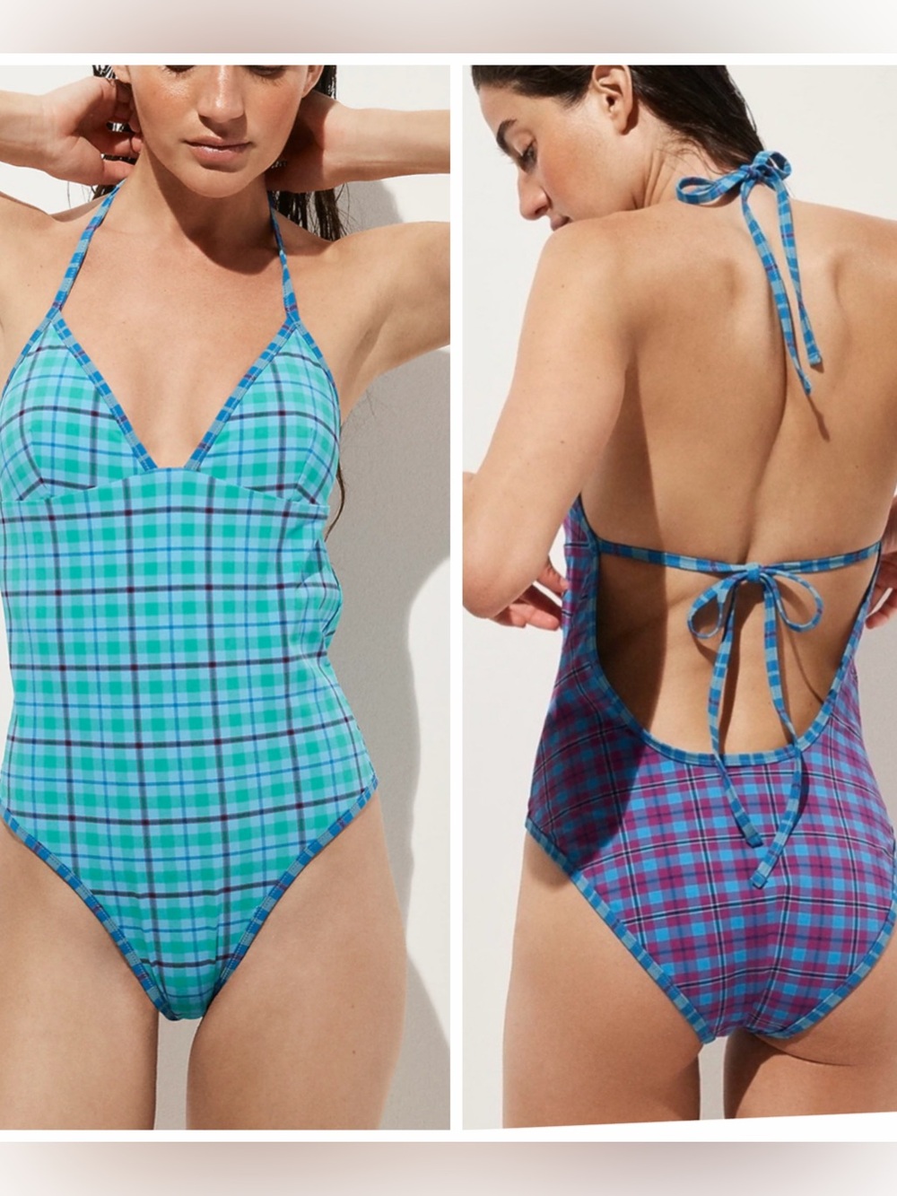 J. Crew one-piece swimsuit in reversible plaid print v-neck new size 6